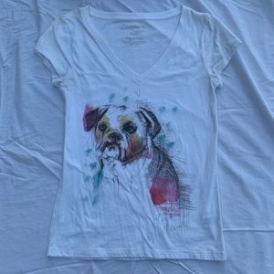 Aeropostale bulldog v-neck white tee shirt